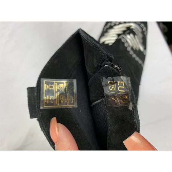 Musse & Cloud Black And Metallic Silver Embroidered Ginger Ankle Boots Bootie - Picture 7 of 12